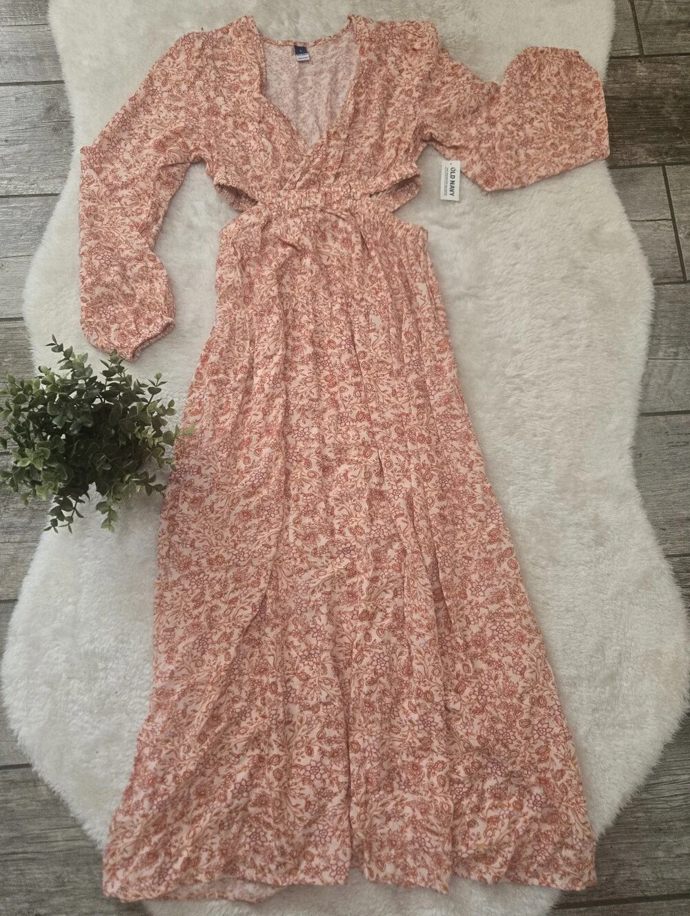 Old Navy Orange Floral Side Cutout Boho Chic Cottagecore Prairie Maxi Dress, S